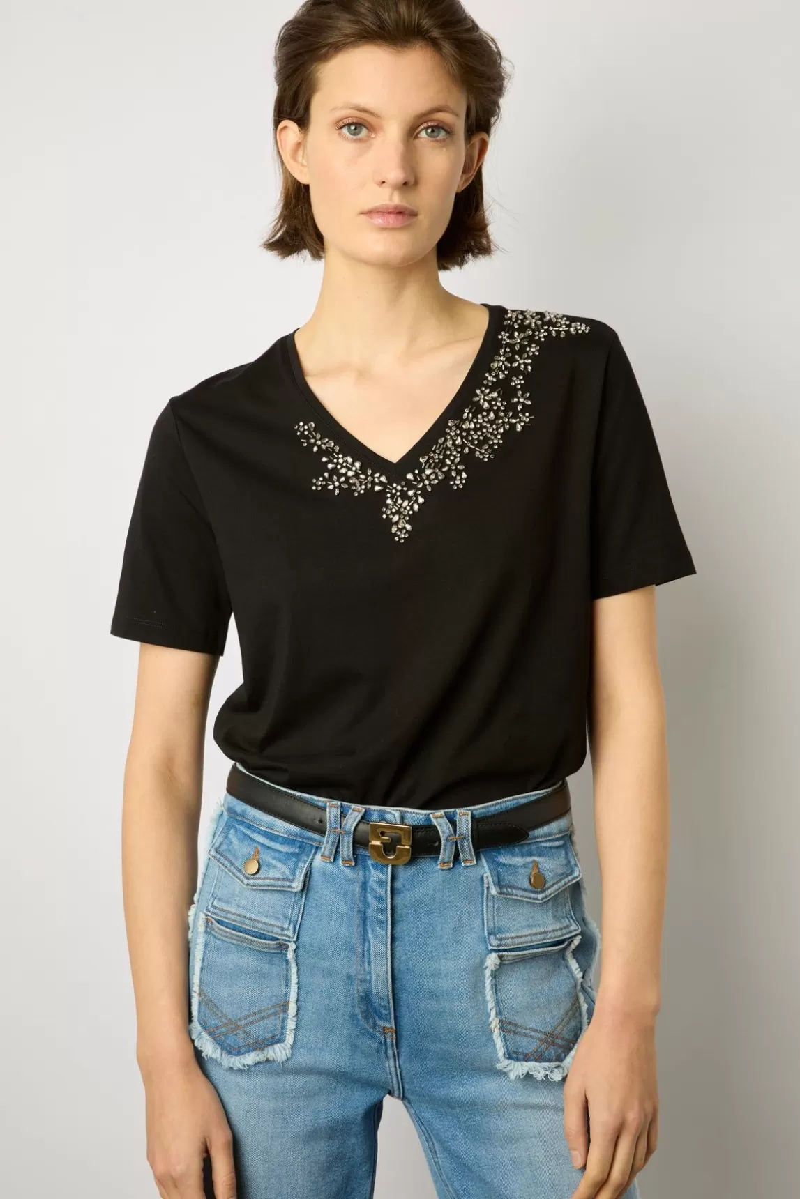 Gerard Darel Tshirt En Coton A Strass Noir - Malie Cheap