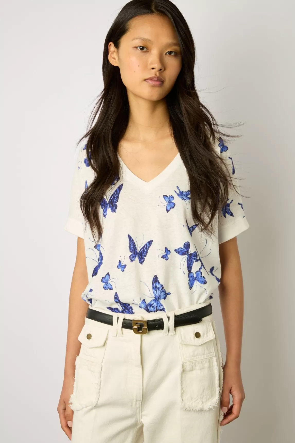 Gerard Darel Tshirt En Coton Papillons Bleu - Mirela New