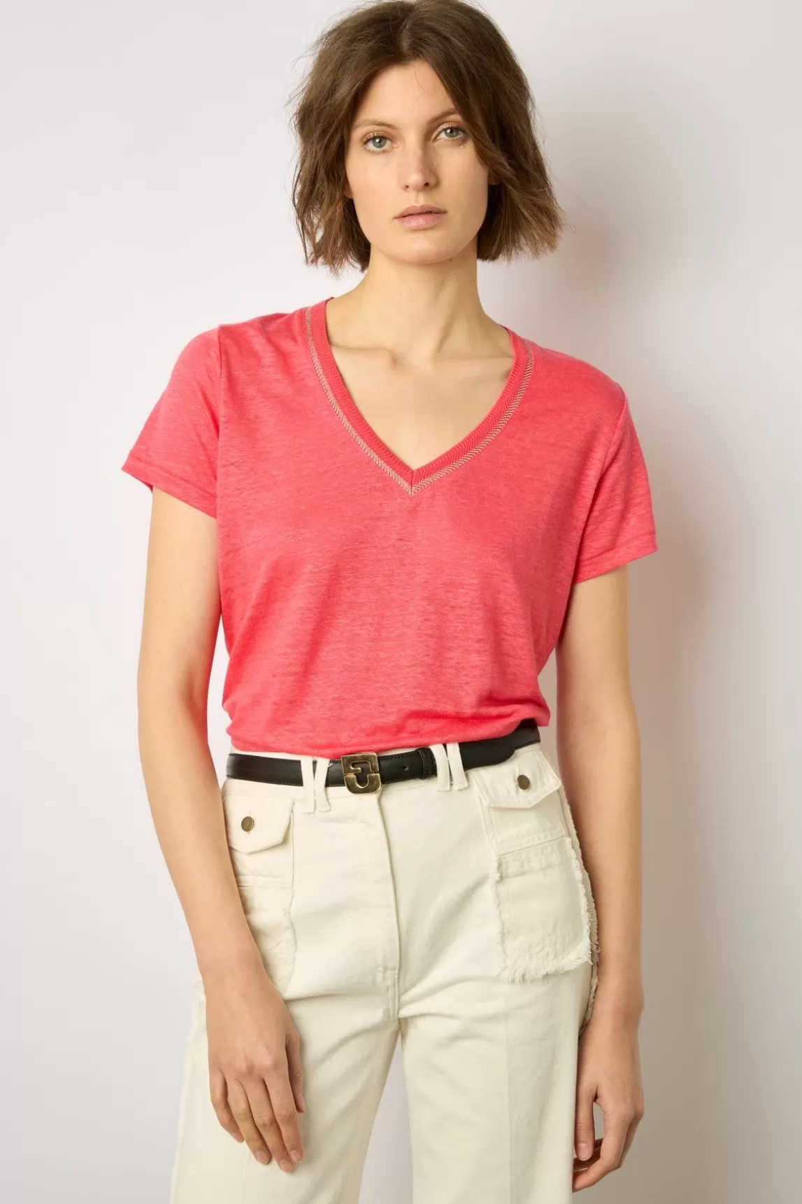 Gerard Darel Tshirt V En Lin Ecrevisse - Mindy Shop