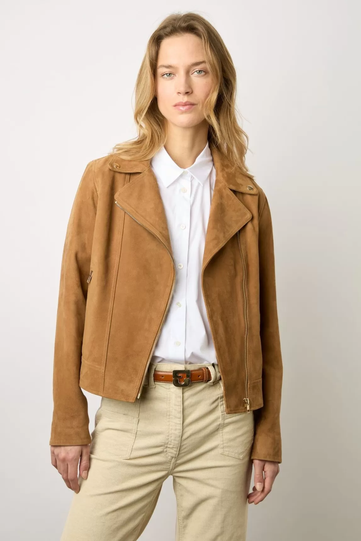 Gerard Darel Veste Biker En Cuir Velours Caramel - Maud Cheap