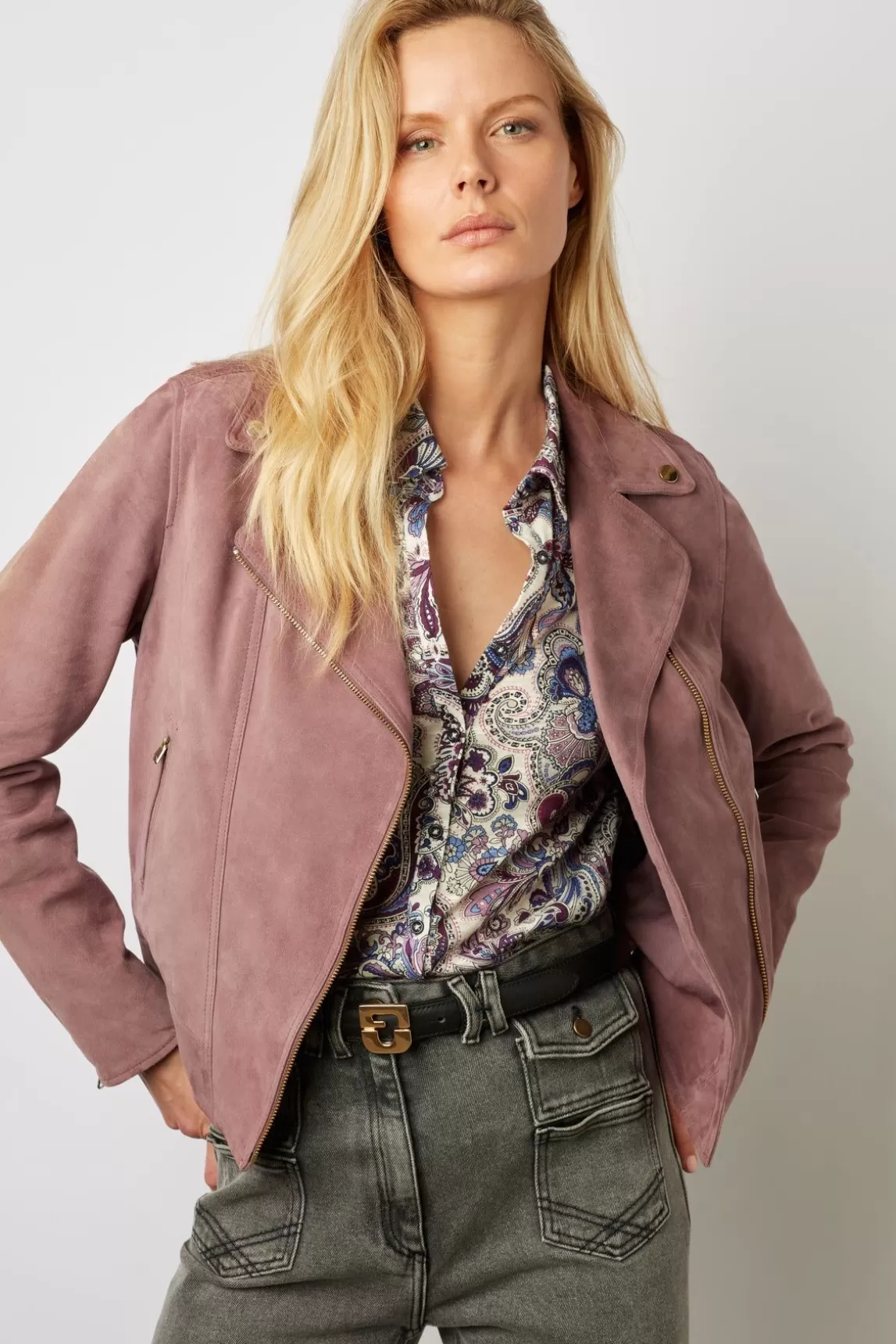 Gerard Darel Veste En Cuir Velours Parme - Joceline Flash Sale