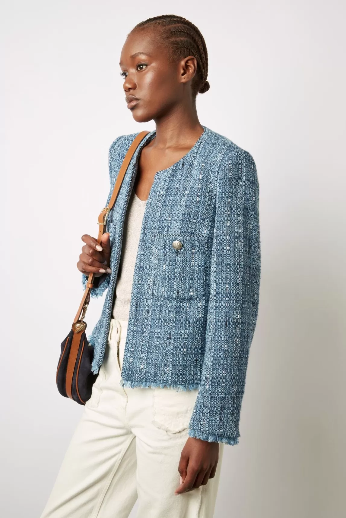 Gerard Darel Veste En Tweed Et Lurex Indigo - Belmira Fashion