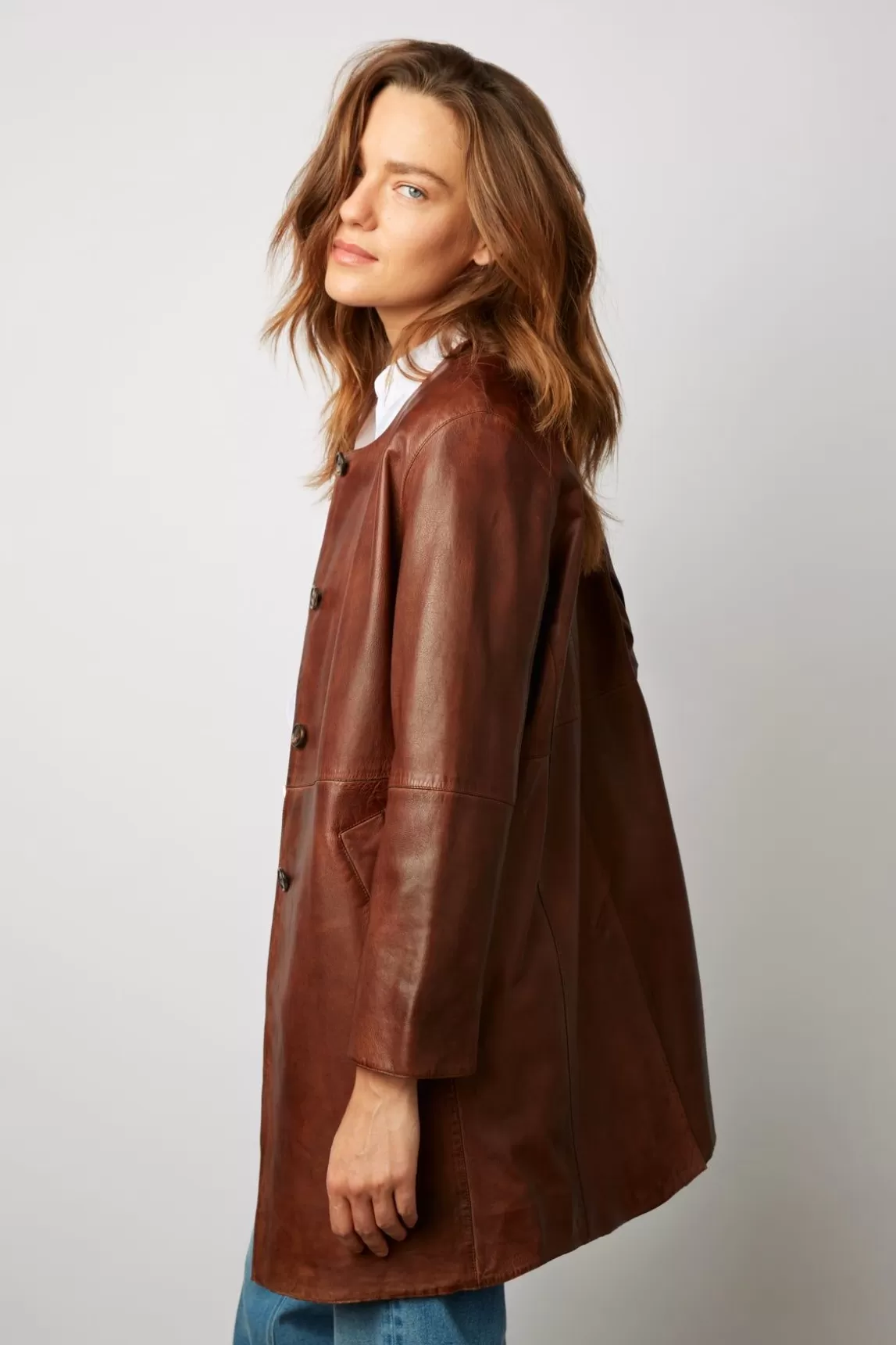 Gerard Darel Veste Longue En Cuir Vieilli - Nalinha Cheap